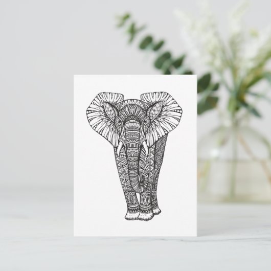 Fantasy Gemustert Elephant Doodle Postkarte (Stehend Vorderseite)