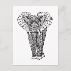 Fantasy Gemustert Elephant Doodle Postkarte