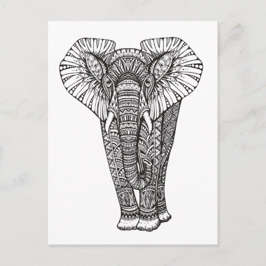 Fantasy Gemustert Elephant Doodle Postkarte (Vorderseite)