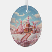 Fantasy Gingerbrett House mit Candies 1 Ornament Aus Glas (Vorderseite Rechts)