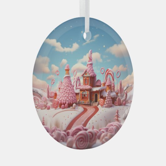 Fantasy Gingerbrett House mit Candies 1 Ornament Aus Glas (Vorderseite Rechts)