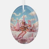 Fantasy Gingerbrett House mit Candies 1 Ornament Aus Glas (Vorderseite links)