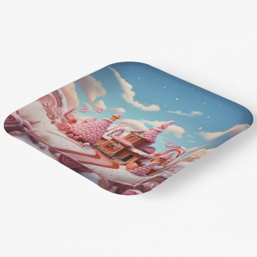 Fantasy Gingerbrett House mit Candies 1 Pappteller (Gewinkelt)