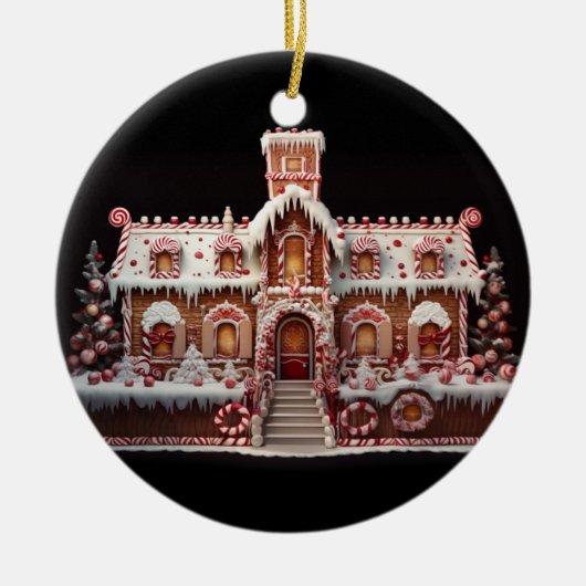 Fantasy Gingerbrett House mit Candies 2 Keramik Ornament (Vorne)
