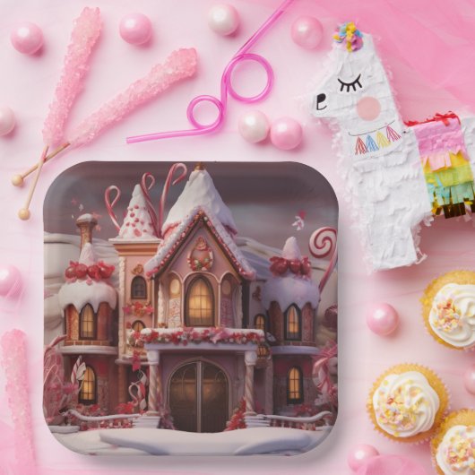 Fantasy Gingerbrett House mit Candies 3 Pappteller (Party)