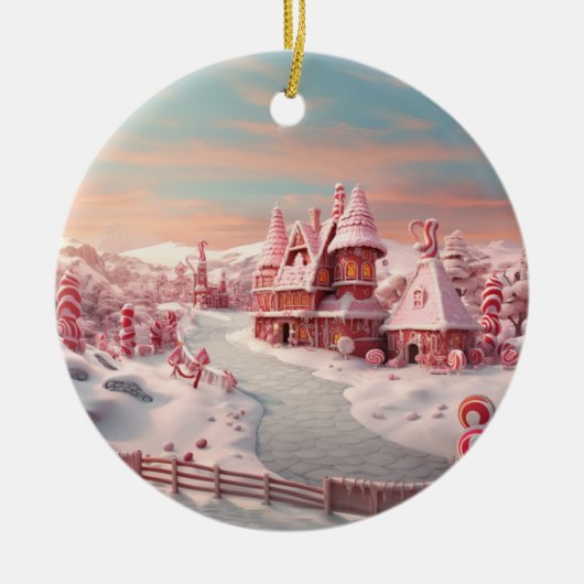 Fantasy Gingerbrett House mit Candies 4 Keramik Ornament (Vorne)