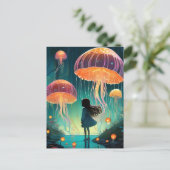 Fantasy Girl and Qualle Floating in the Sky Postkarte (Stehend Vorderseite)