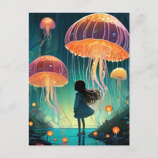Fantasy Girl and Qualle Floating in the Sky Postkarte (Vorderseite)