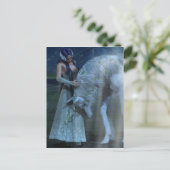 Fantasy Girl and Unicorn im Mondlicht Postkarte (Stehend Vorderseite)