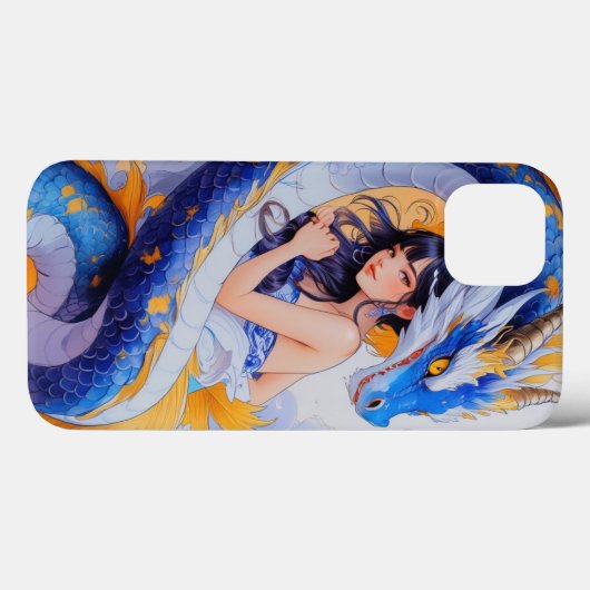 Fantasy Girl & Blue Dragon iPhone Case (Rückseite (Horizontal))