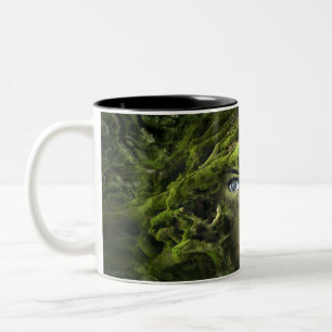 Fantasy Girl Face Lip Eye Green Moss Wald Forest Zweifarbige Tasse