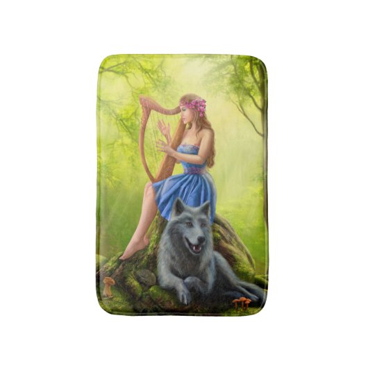 Fantasy Girl Fee und Freund Wolf Bath Mat Badematte (Vorderseite Vertikal)