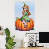 Fantasy Girl on a Pumpkin Poster (Heimbüro)