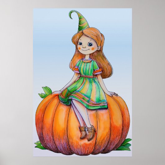Fantasy Girl on a Pumpkin Poster (Vorne)