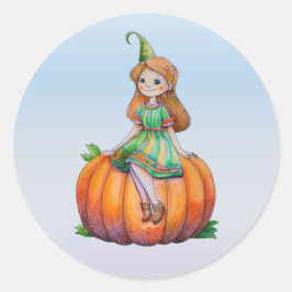 Fantasy Girl on a Pumpkin Stickers