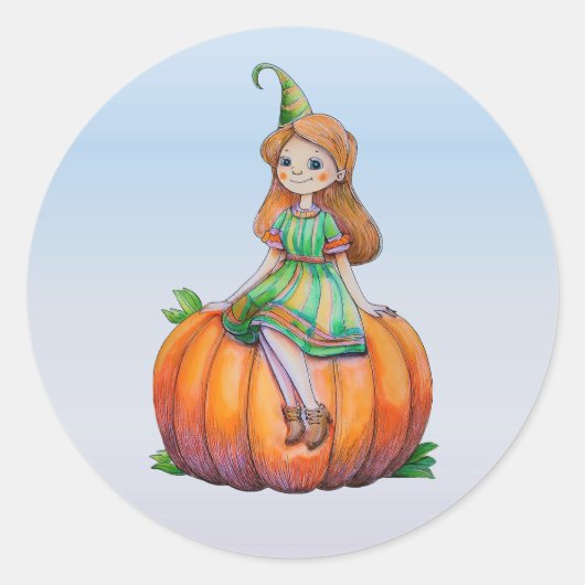 Fantasy Girl on a Pumpkin Stickers (Vorderseite)