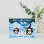 Fantasy Glacier Penguins Wizard Fairy Crystal Ball Postkarte (Stehend Vorderseite)