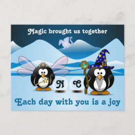 Fantasy Glacier Penguins Wizard Fairy Crystal Ball Postkarte