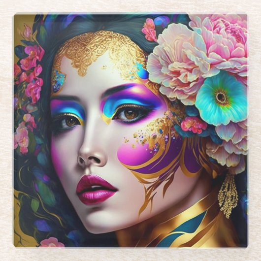 Fantasy Glam Pop Art Glasuntersetzer (Vorderseite)