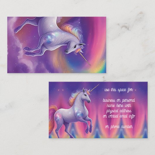 Fantasy Glitter Rainbow Unicorn Cosmic Clouds Visitenkarte (Vorne/Hinten)