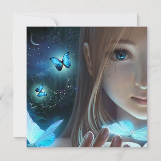 Fantasy Glow Butterfly Girl Kind Kunst Leere Karte (Vorderseite)