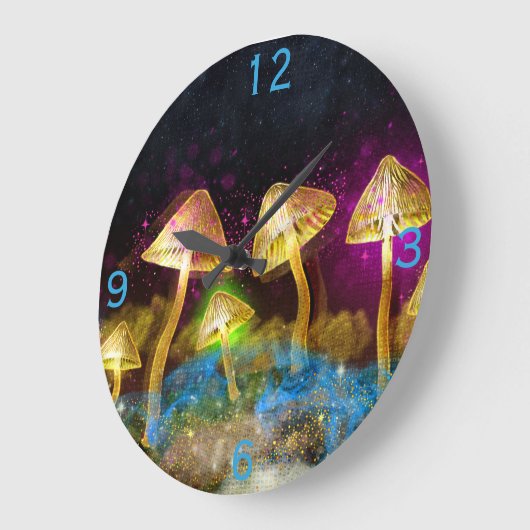 Fantasy glühende Pilze Große Wanduhr (Winkel)