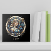 Fantasy Gold Blue Celestial Zodiac Sun Sign Virgo Fliese
