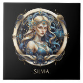 Fantasy Gold Blue Celestial Zodiac Sun Sign Virgo Fliese (Vorderseite)