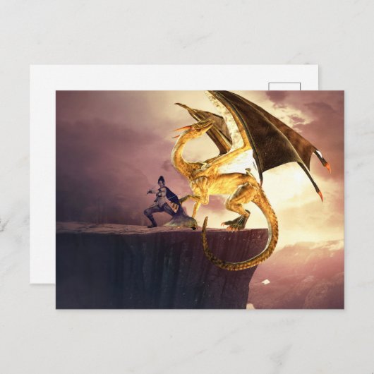 Fantasy Gold Dragon Postkarte (Vorne/Hinten)