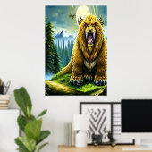Fantasy Golden Saberzahnbär | AI Art Poster (Heimbüro)