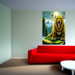 Fantasy Golden Saberzahnbär | AI Art Poster