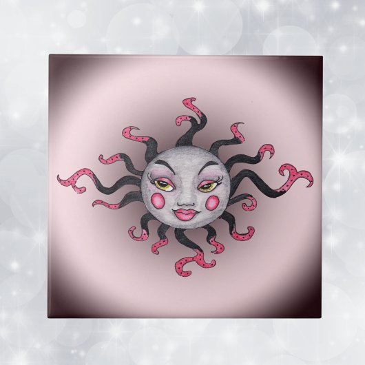 Fantasy Gothic Black Pink Sun Goddess Face Fliese