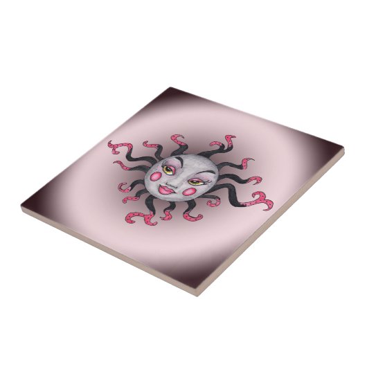 Fantasy Gothic Black Pink Sun Goddess Face Fliese (Seite)