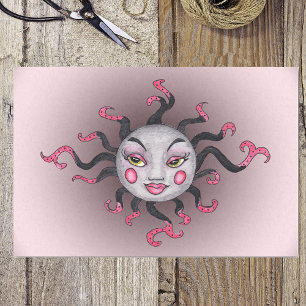 Fantasy Gothic Black Pink Sun Goddess Face Seidenpapier
