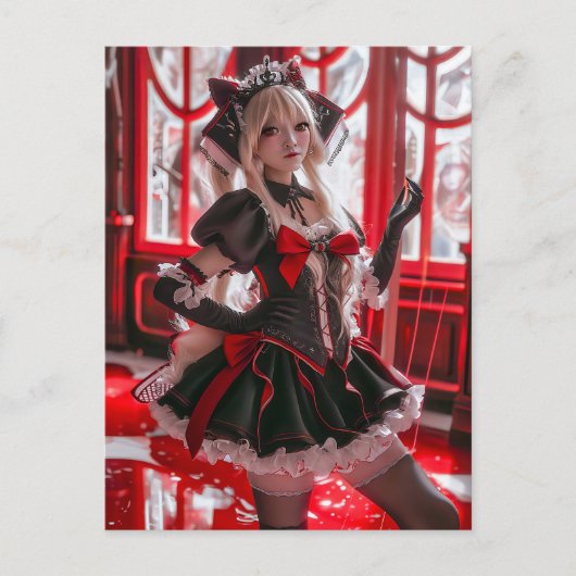 Fantasy Gothic Maid mit Kawaii Style Postkarte (Vorderseite)