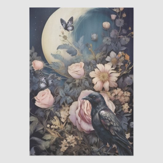 Fantasy Gothic Raven & Florals Seidenpapier (Vorderseite)