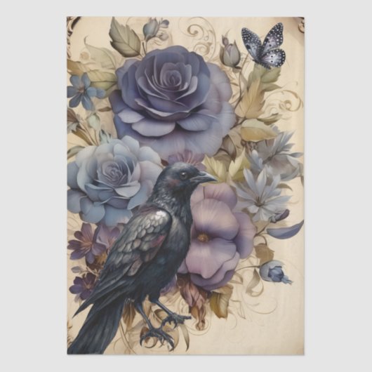Fantasy Gothic Raven & Florals Seidenpapier (Vorderseite)