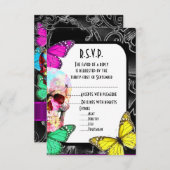 Fantasy Gothic Schädel schwarze Hochzeit R.S.V.P RSVP Karte (Vorne/Hinten)