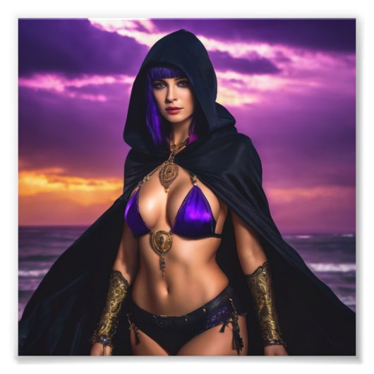 Fantasy Gothlock Babe in Cloak Sunset Fotodruck (Vorne)