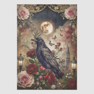 Fantasy-Gotik-Rabe-und-Rote-Rosen-Decoupage  Seidenpapier