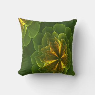 Fantasy Green Yellow Fraktal Blume Kissen
