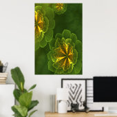 Fantasy Green Yellow Fraktal Blume Poster (Heimbüro)