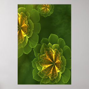Fantasy Green Yellow Fraktal Blume Poster