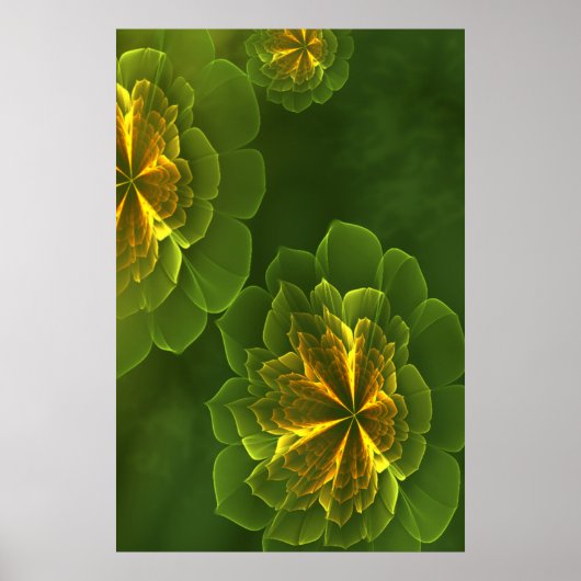 Fantasy Green Yellow Fraktal Blume Poster (Vorne)