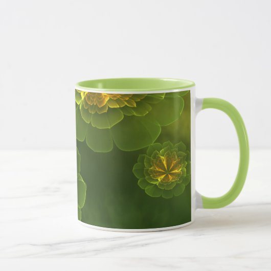 Fantasy Green Yellow Fraktal Blume Tasse (Rechts)