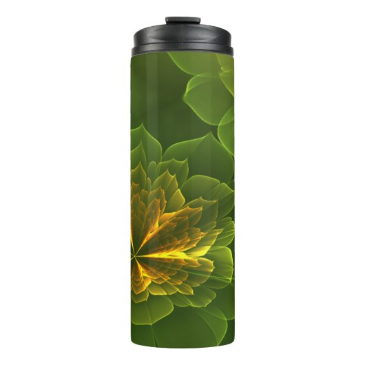 Fantasy Green Yellow Fraktal Blume Thermosbecher (Vorderseite)