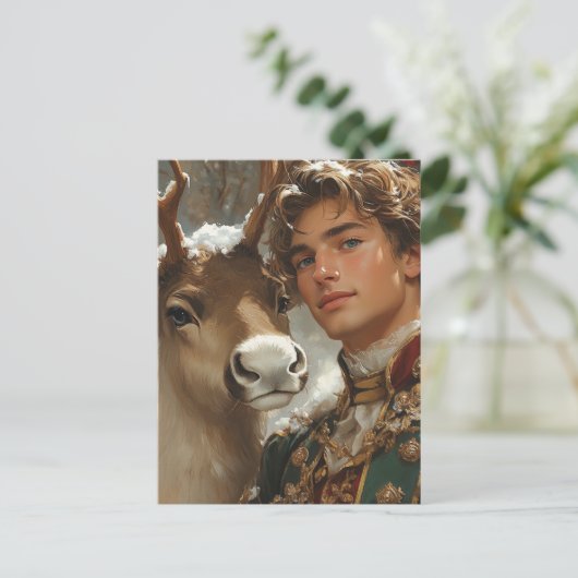 Fantasy Handsome blond man and rentier Christmas Postkarte (Stehend Vorderseite)