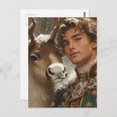 Fantasy Handsome blond man and rentier Christmas Postkarte (Vorne/Hinten)