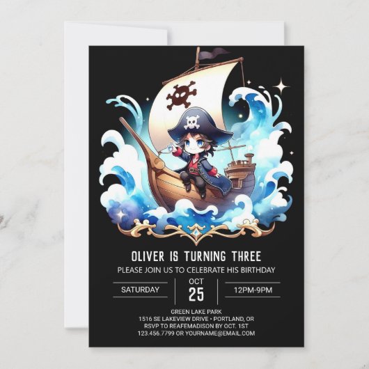 Fantasy Happy Pirate Birthday Einladung (Vorderseite)