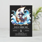 Fantasy Happy Pirate Birthday Einladung (Stehend Vorderseite)